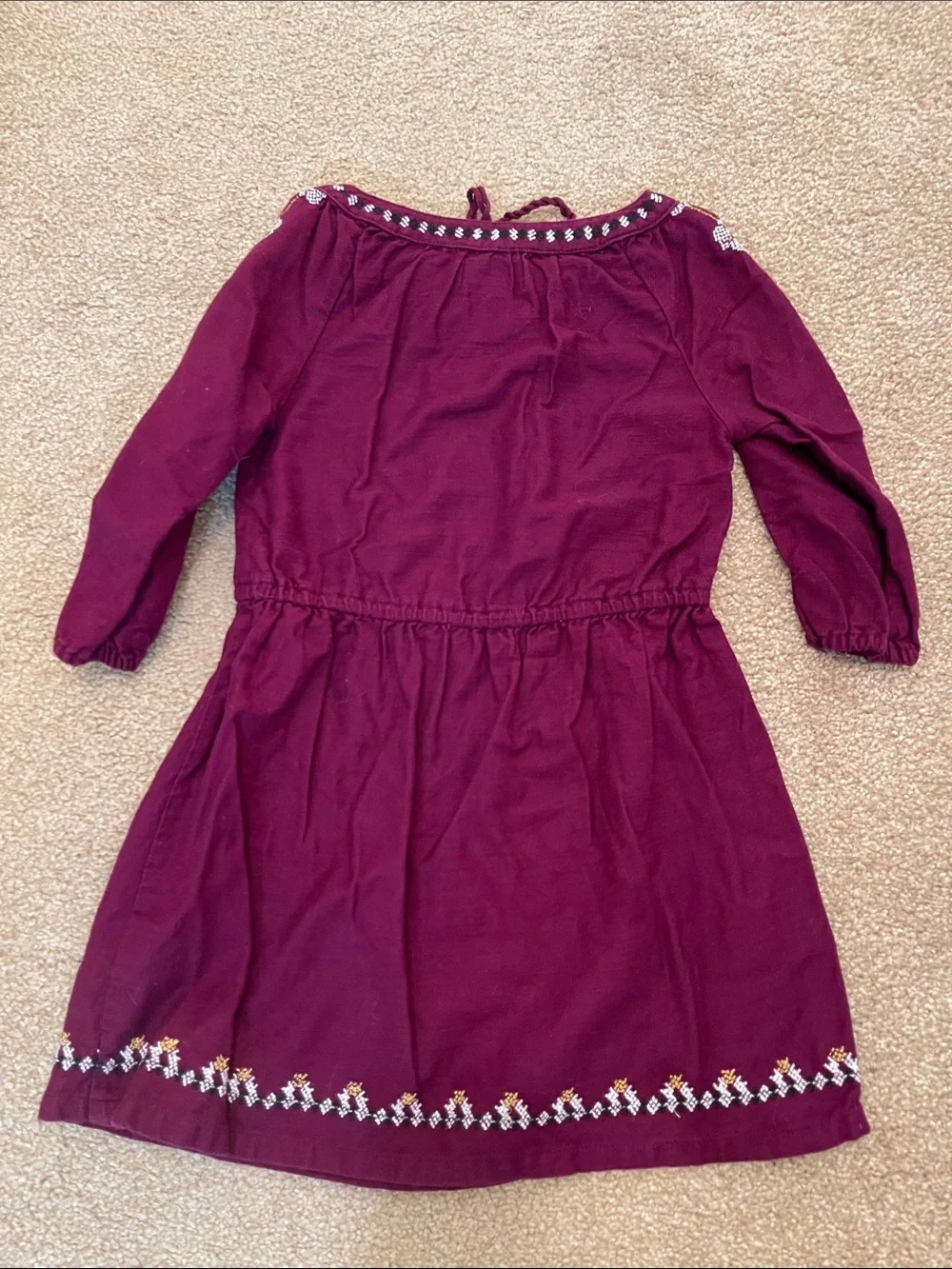 Old Navy Burgundy Embroidered Long-Sleeve Dress